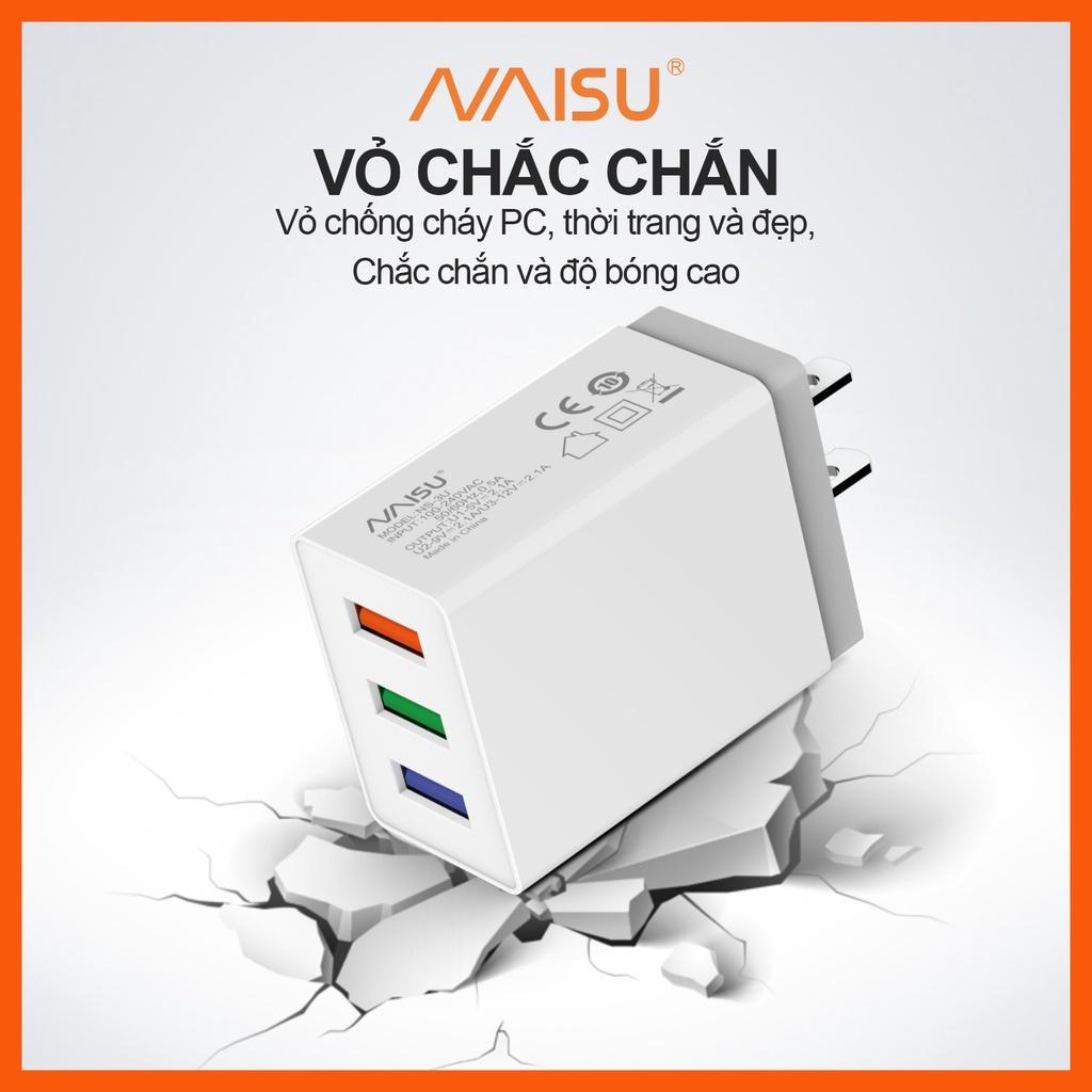 Bộ sạc nhanh, Naisu 3 cổng USB, cáp sạc tùy chọn, hỗ trợ đệm điện thoại IOS Android, NS-3U ID – 1815 - Hàng nhập khẩu
