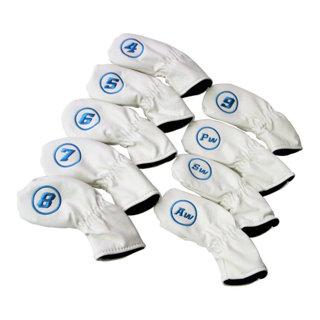 9x Golf Iron Head Covers Soft PU Leather Club Headcover & 6pcs Golf Hat Clip