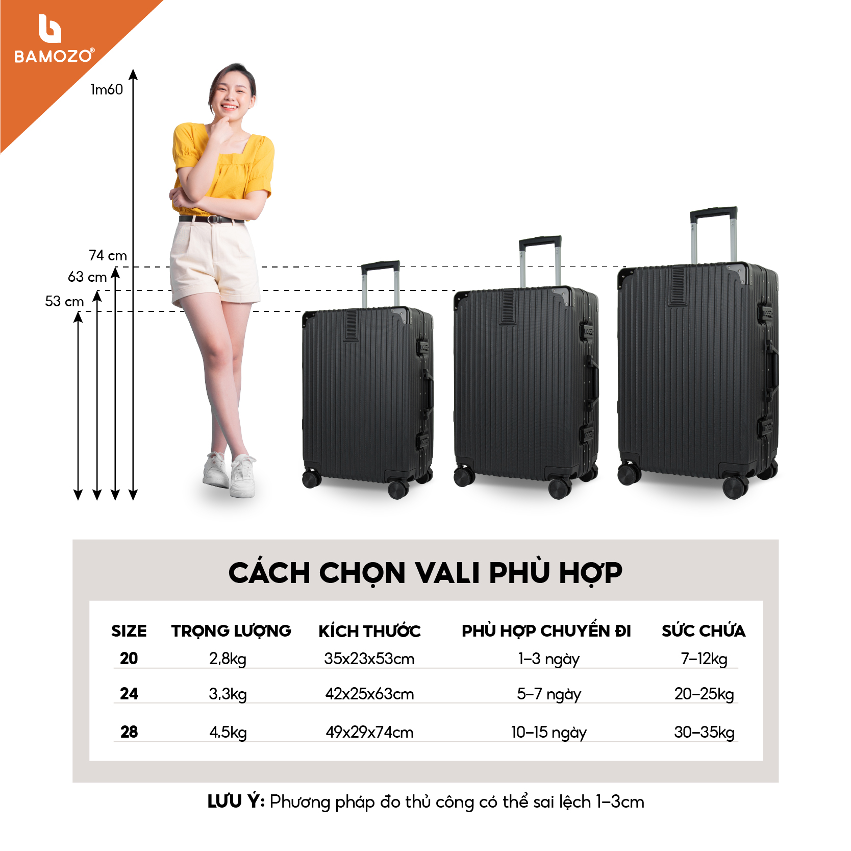 Vali khung nhôm khóa sập BAMOZO 9066 MÀU ĐEN size 20/24/28 , nhựa ABS/PC cao cấp, bịt 4 góc kim loại chống va đập cực tốt