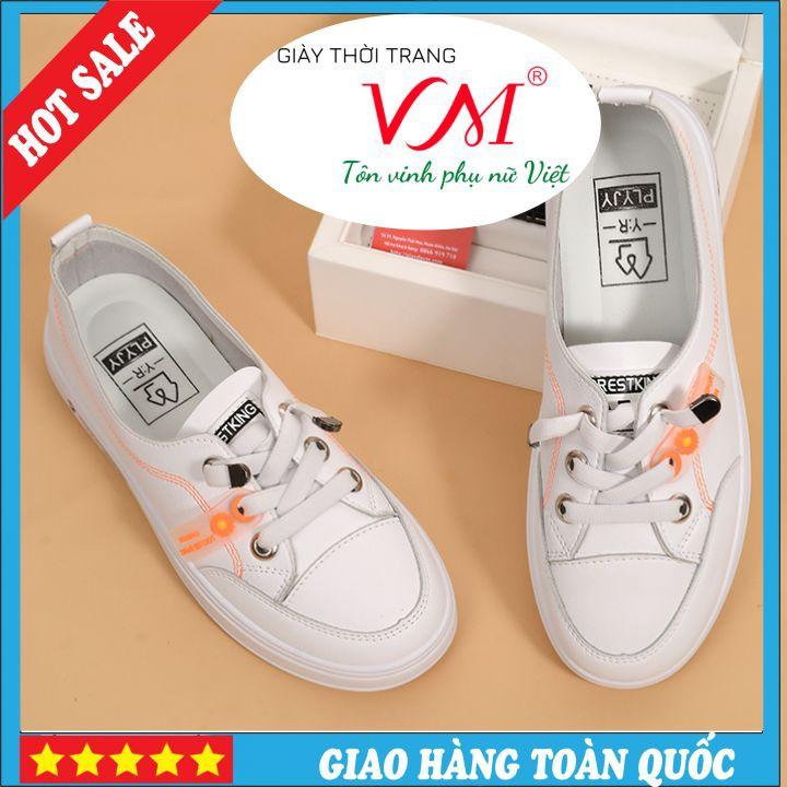 Giày Sneakers Nữ VM Đế Cao Chất Da Đẹp TT.P14104.2F Hot Trend , Mới Nhất 2021 (trắng cam)