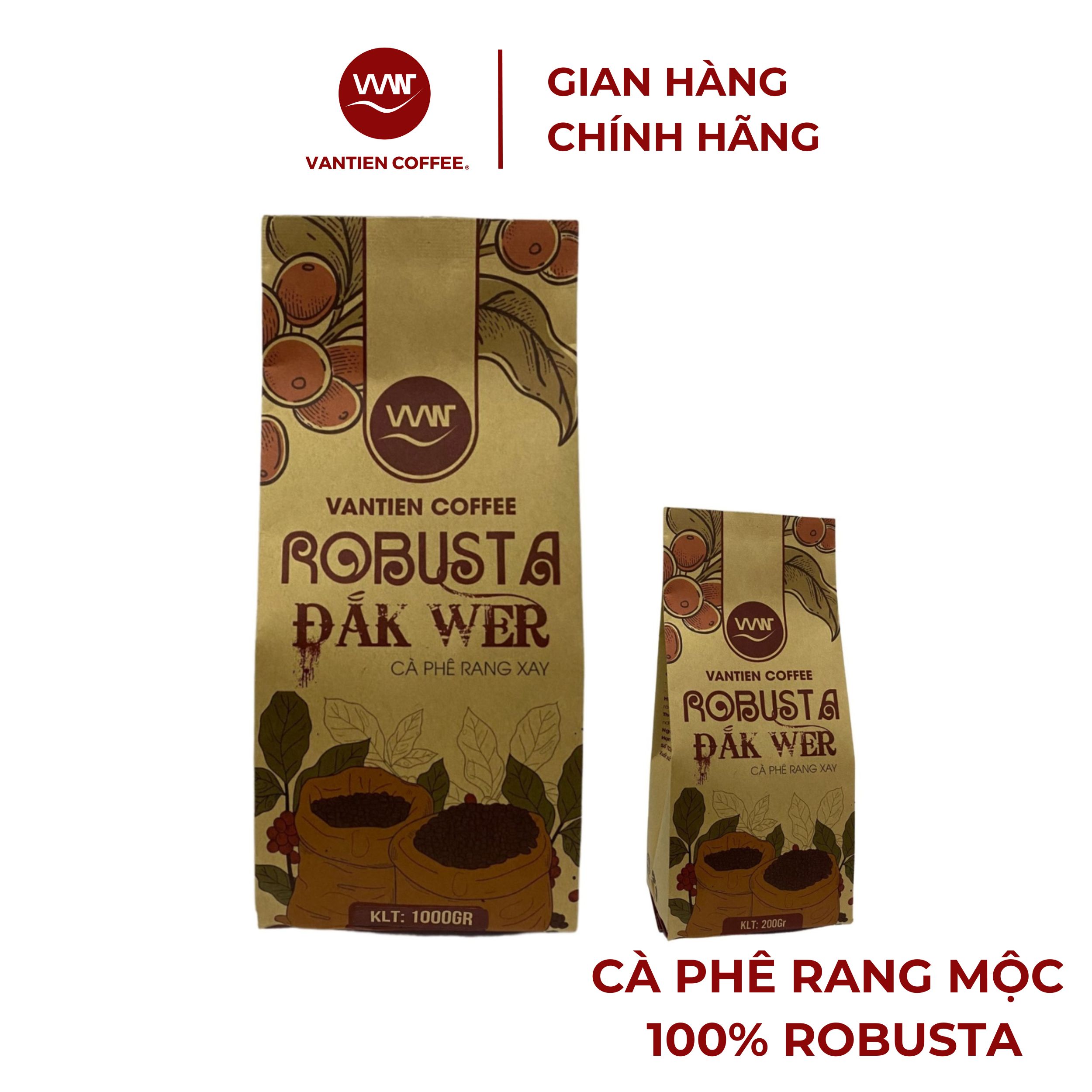 Combo 1 túi 1kg và 1 gói 200g Cà phê rang xay Vantien Coffee Robusta Đắk Wer vị đắng mạnh, nhiều hàm lượng cafein
