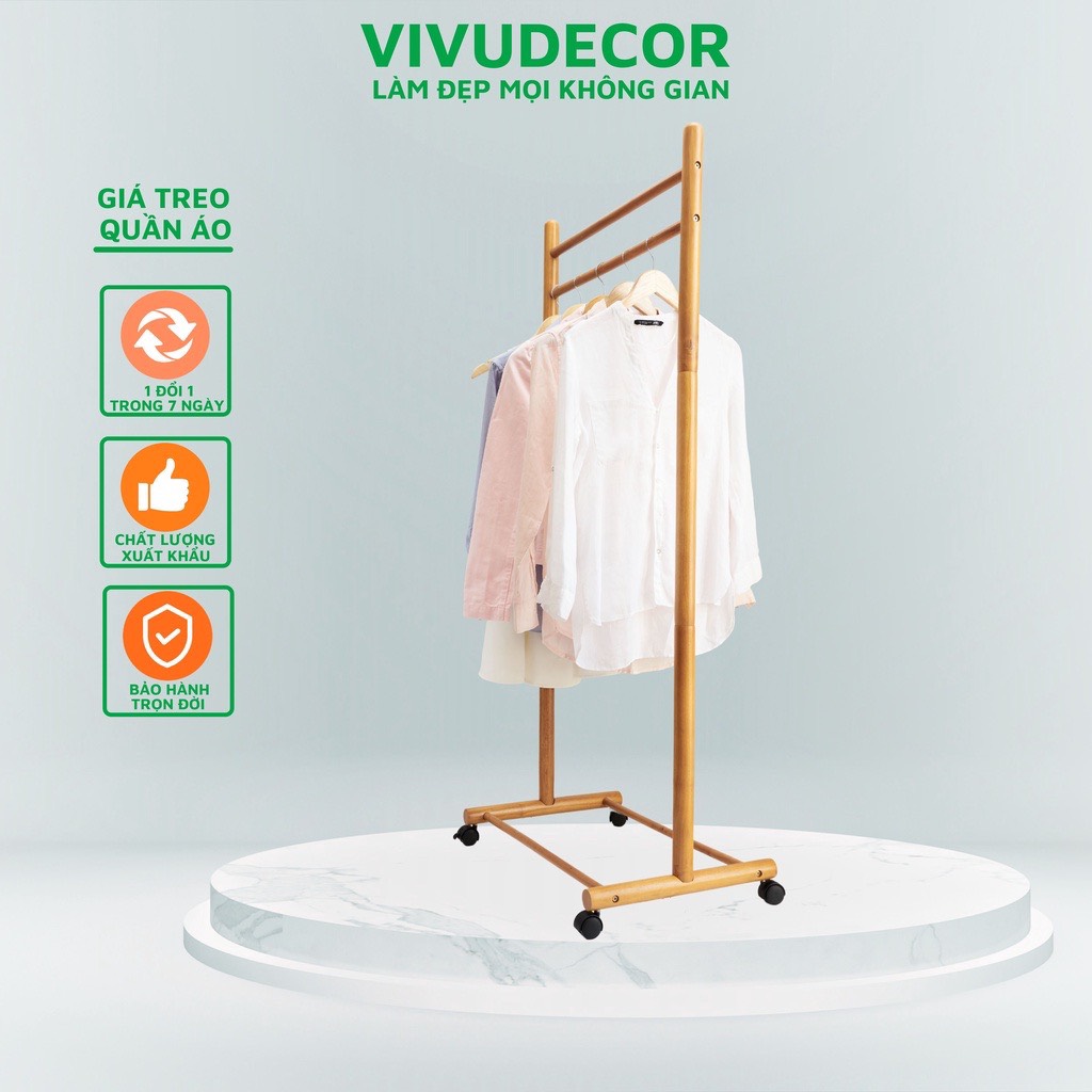 Giá Treo Quần Áo  100% Gỗ Tự Nhiên Vivudecor, Giá Treo Đồ Lắp Ráp Dễ Dàng Xuất Khẩu Hàn Quốc