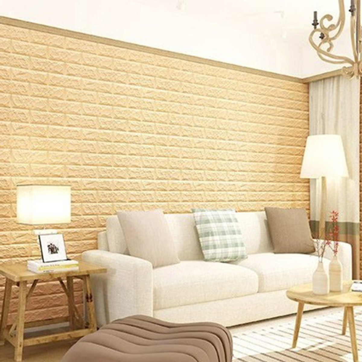 Miếng Xốp Dán Tường Giả Gạch 3D - Trang Trí Nhà Cửa, Phòng Học, Nhà Hàng , Chống Thấm, Ẩm Mốc - Lớp Dán Siêu Chắc - Hàng Chính Hãng Miniin70 X 77Cm - Combo 10 Tấm - Vàng Kem