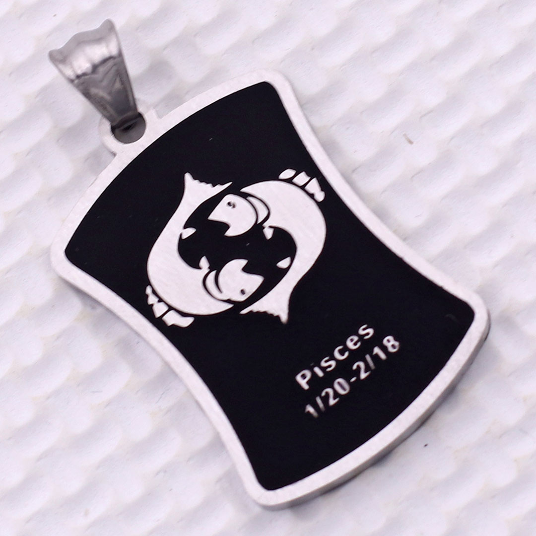 Mặt dây chuyền cung Song Ngư - Pisces inox trắng kèm vòng cổ dây da đen + móc inox trắng, Cung hoàng đạo