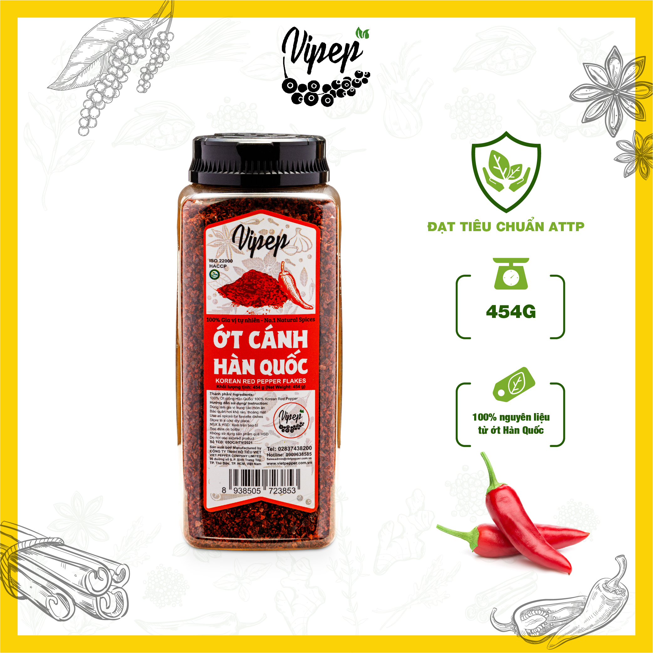 Ớt Cánh Hàn Quốc Vipep Hũ 454gr