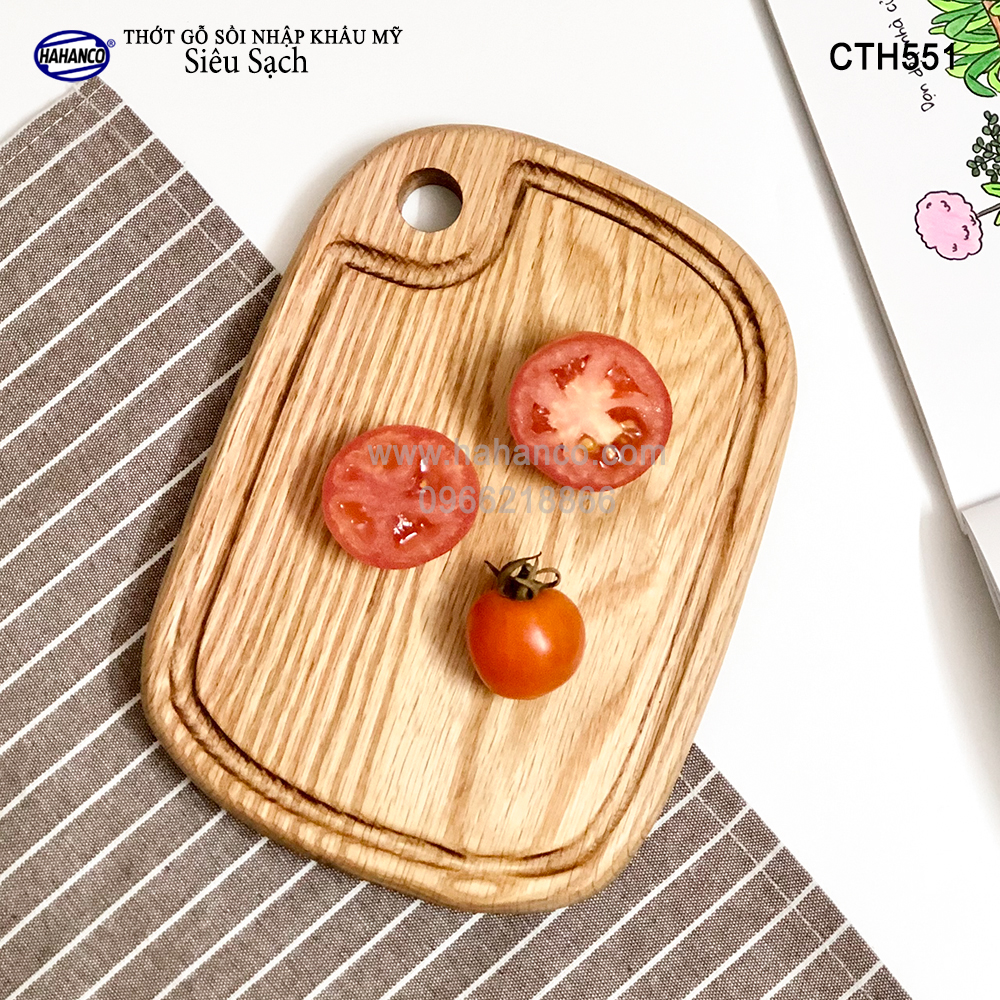 Thớt nhỏ gỗ Sồi Mỹ (OAK) có rãnh bao quanh (CTH551) hàng Xuất Khẩu Châu Âu - khay bánh mì/trái cây/ bít tết/ pizza/ phụ kiện chụp ảnh, bày món ăn trong nhà hàng - Sang trọng trên bàn ăn - HAHANCO