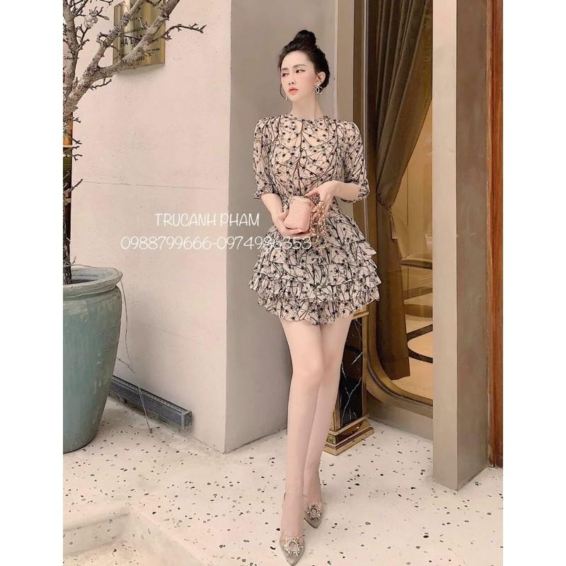 Đầm xoè voan lụa hoạ tiết bông sương kết tầng xinh lung linh kèm video hình thật