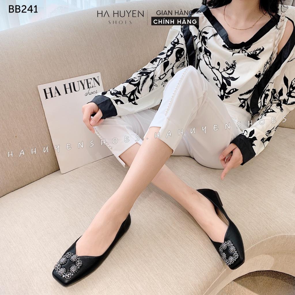 Giày búp bê nữ Hà Huyền Shoes da lì mũi vuông đính đá sành điệu - BB241