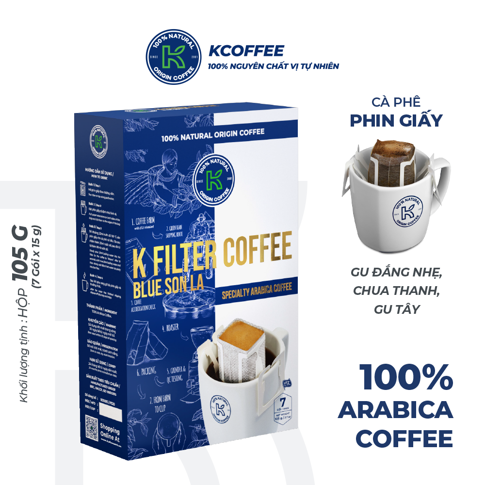 Cà phê phin giấy Filter Blue Sơn La thương hiệu K-Coffee 105g