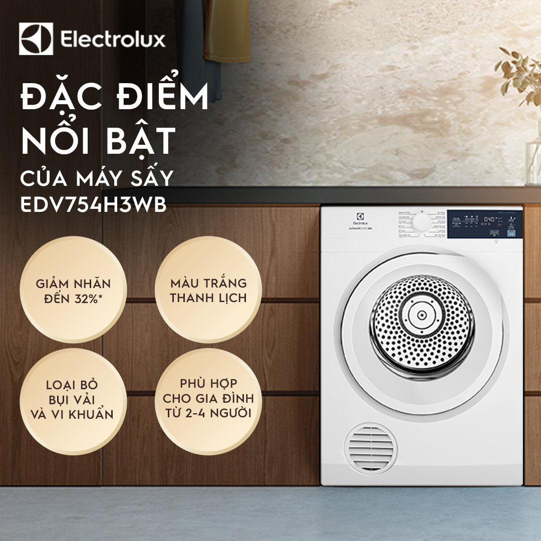 Máy sấy thông hơi Electrolux 7.5kg UltimateCare 300 - EDV754H3WB [Hàng chính hãng]