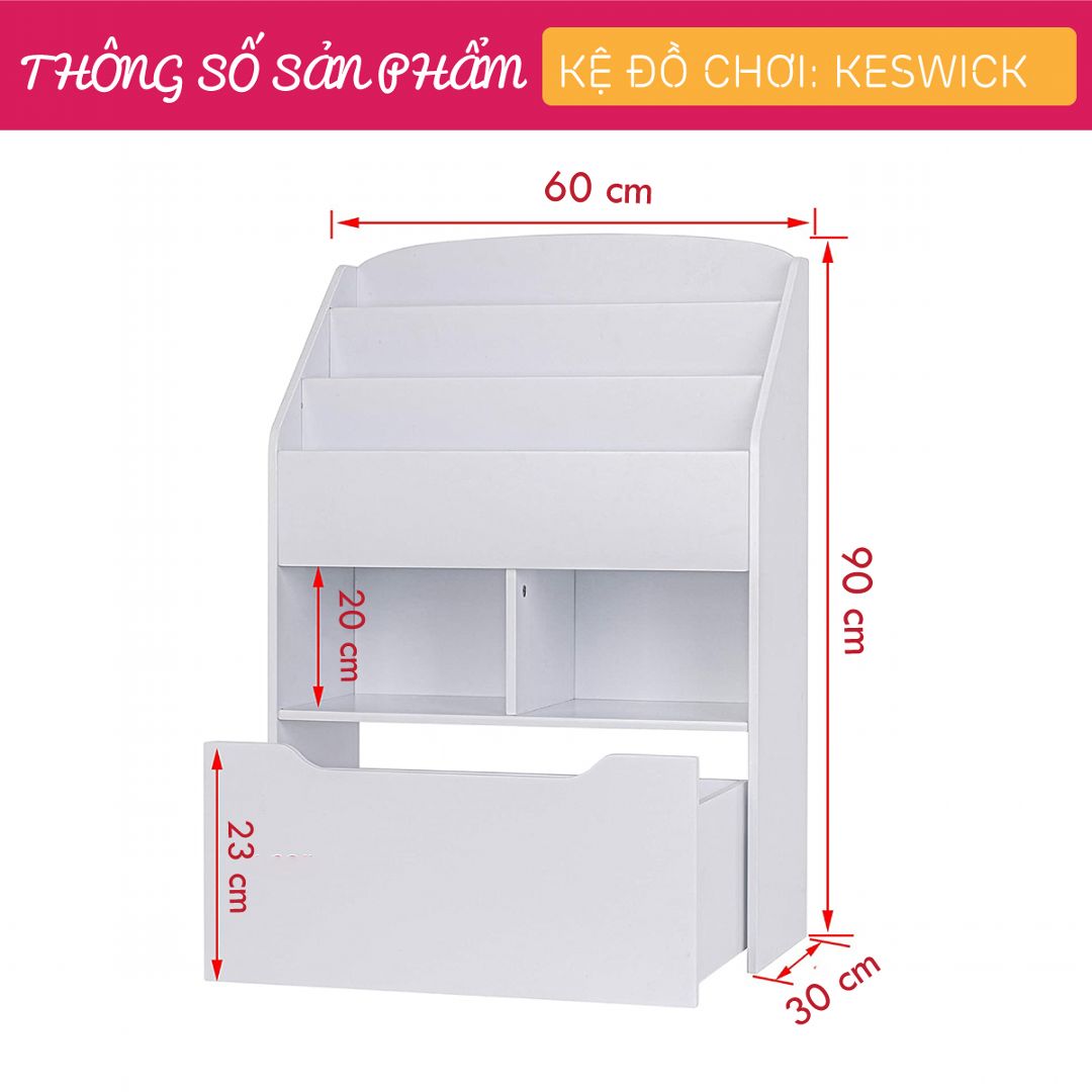 Kệ để đồ chơi cho bé SMLIFE Keswick | Gỗ MDF dày 17mm chống ẩm | D60xR30xC90cm