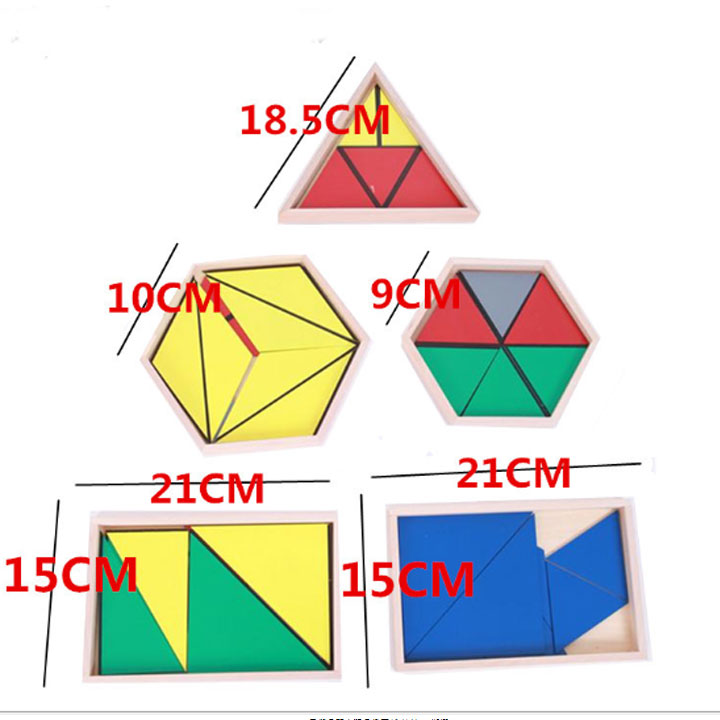 Bộ 5 hộp ghép hình tam giác (Constructive traiangles) giáo cụ montessori