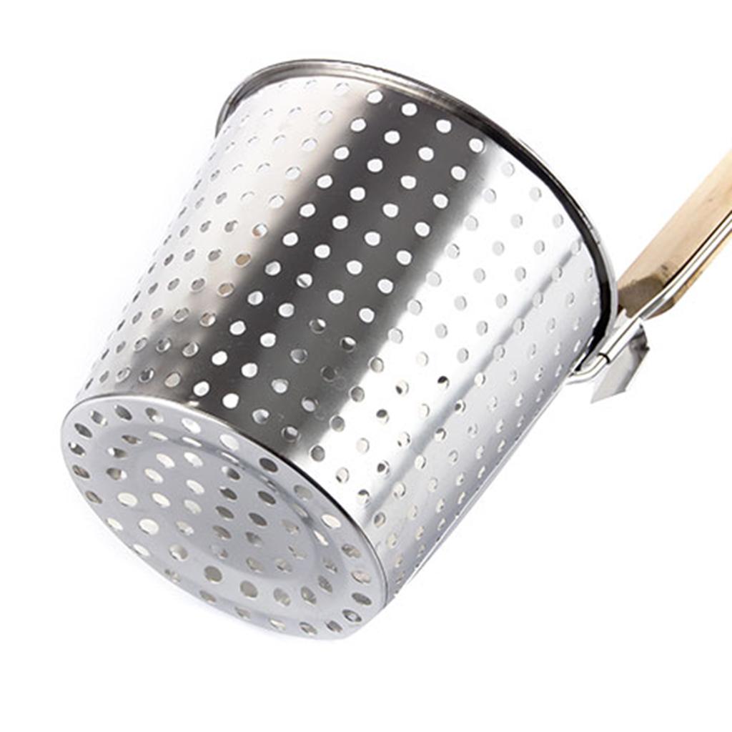 Stainless Steel Pasta Basket Mesh Spider Food Dumpling Noodle Strainer,Fine Mesh Skimmer Kitchen Fine Sieve Mesh Strainer With Wooden Handle