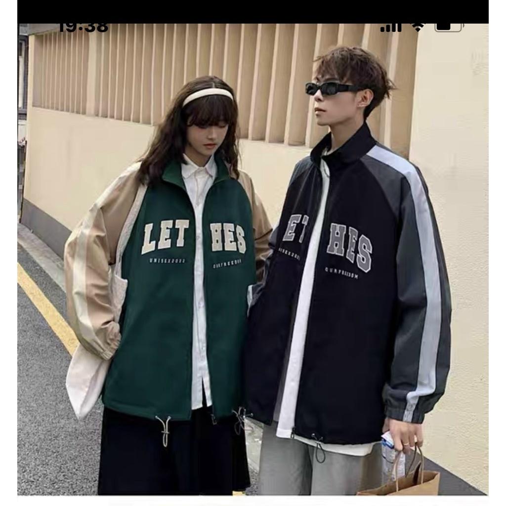 Áo Khoác Dù BomBer Phối Cúc Bấm In LETHER Thời Trang Trẻ Trung Năng Động Hàn Quốc