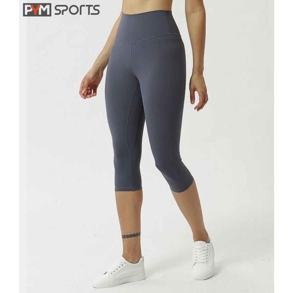 Quần legging thể thao lulu, quần tập Gym - Yoga PYMSPORT - PYML020 lửng trơn, cạp cao nâng mông