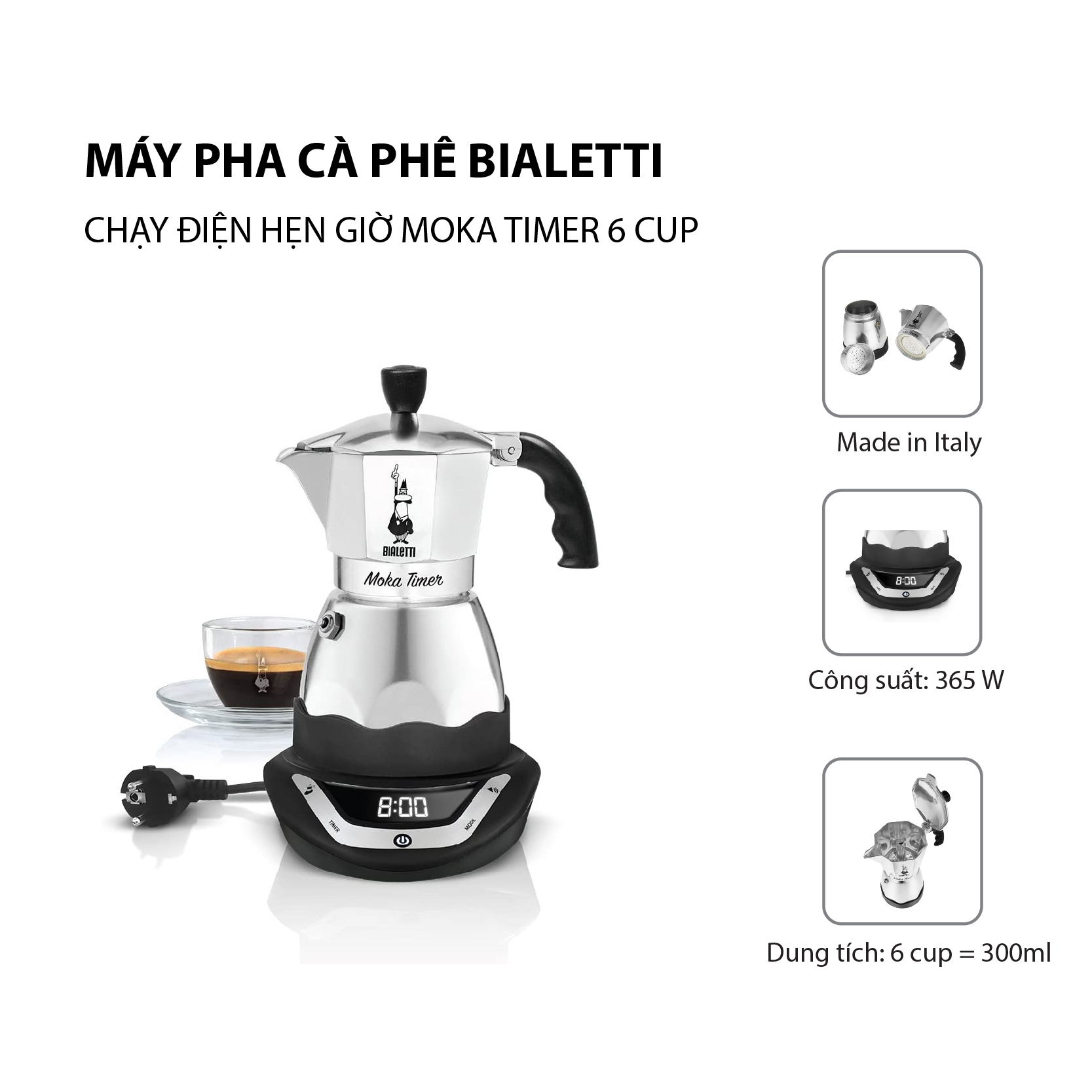 Máy Pha Cà Phê Bialetti Chạy Điện Hẹn Giờ Moka Timer 6 Cup 6TZ 2015 - 0006093