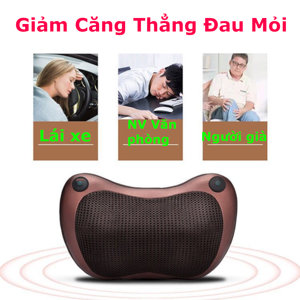 Máy Massage Cổ Vai Gáy 12 bi chạy pin cao cấp - Gối Mát Xa SUKOTO-Máy khỏe, pin trâu, chườm ấm