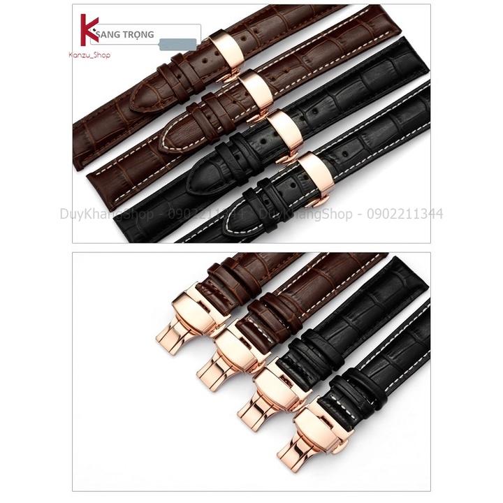 Dây Đồng Hồ Da Khóa Bướm Vàng Hồng Hai Nút Bấm - Dây Da Đồng Hồ 14mm 15mm 16mm 17mm 18mm 19mm 20mm 21mm 22mm 23mm 24mm