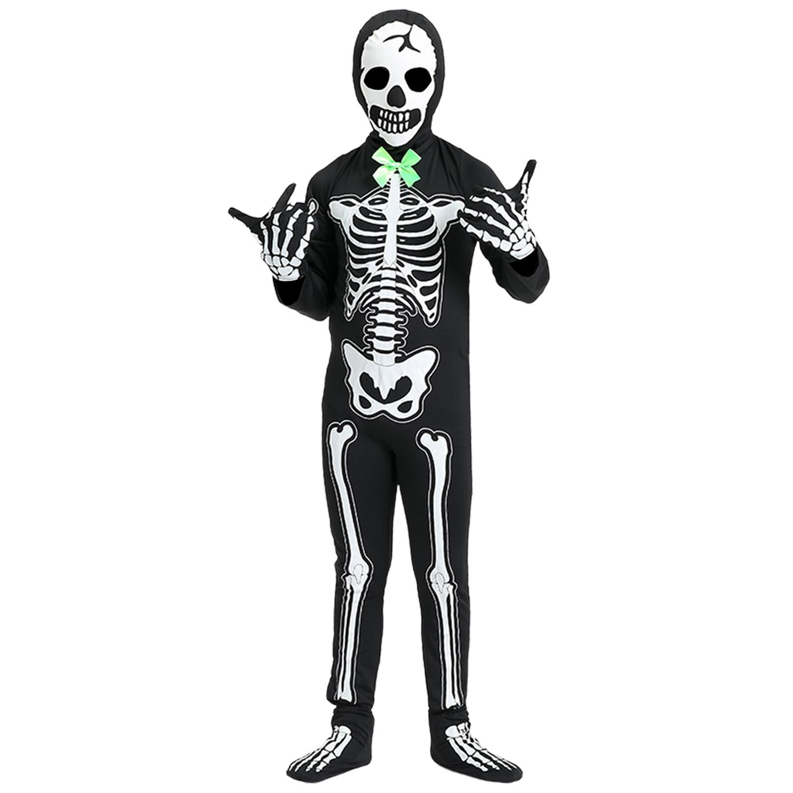 Kids Halloween Skeleton Costume Halloween Clothes Cosplay with Gloves Hat Glow in The Dark Scary Decor Clothing Outfit for Party Fancy Dress
