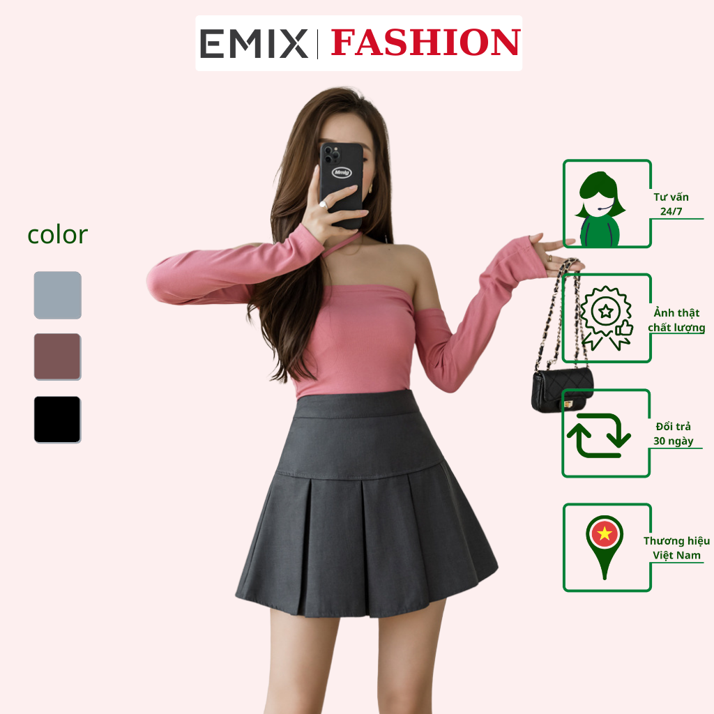 Chân váy tennis EMIX (3 màu), ulzzang, dáng ngắn 40cm, cạp cao, form rộng, chữ A, xếp ly bản to, chất tuyết mưa CV305