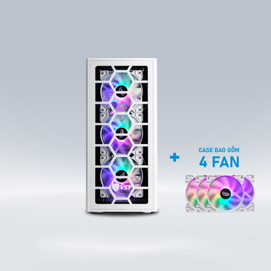 Vỏ máy tính CASE VSP GAMING FA05 (Trắng + 4 Fan LED) - Hàng Chính Hãng