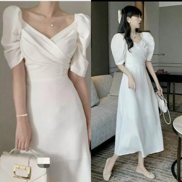 ĐẦM MIDI CHÉO NGỰC TAY BỒNG 10110