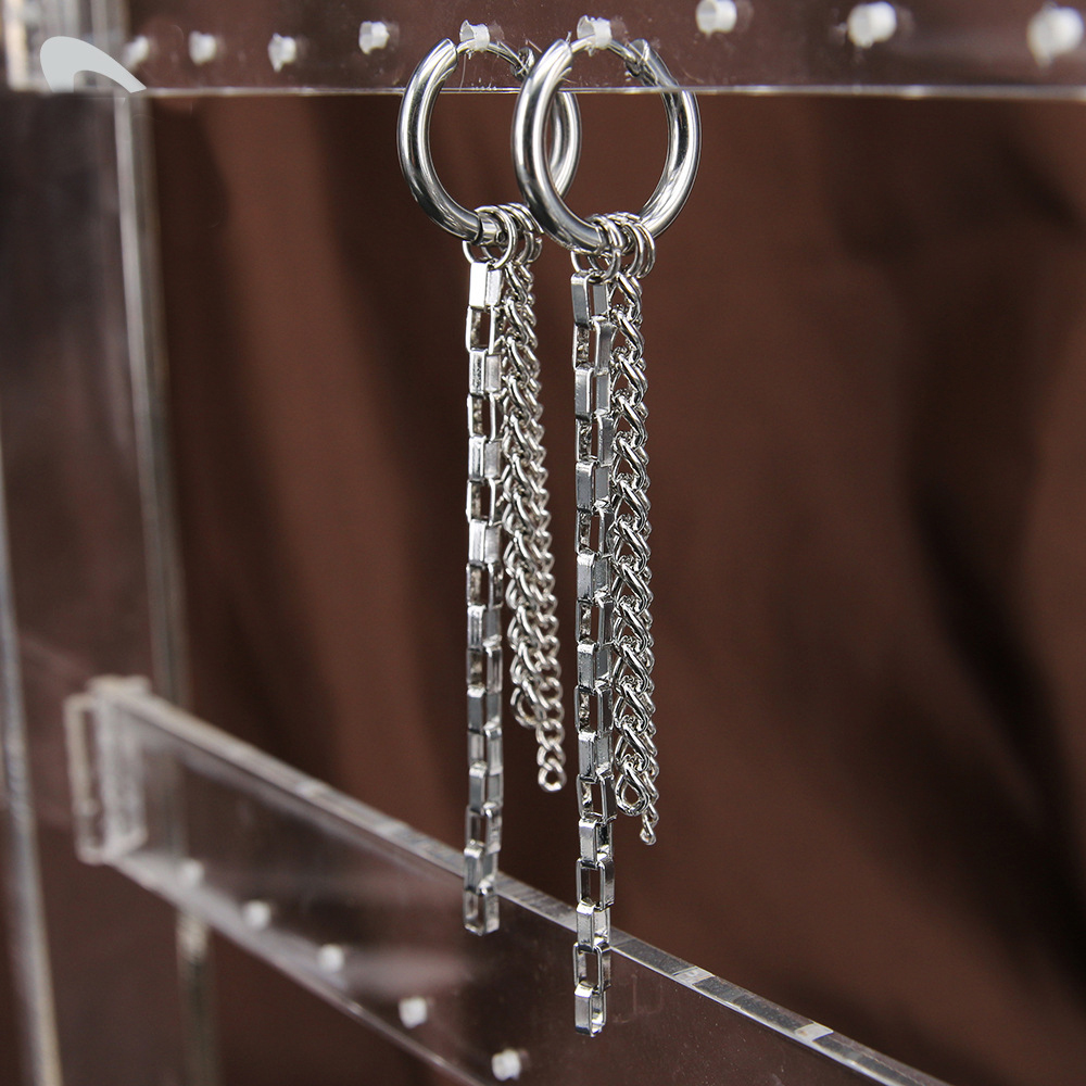 Bông tai nam 3 sợi dây xích unisex