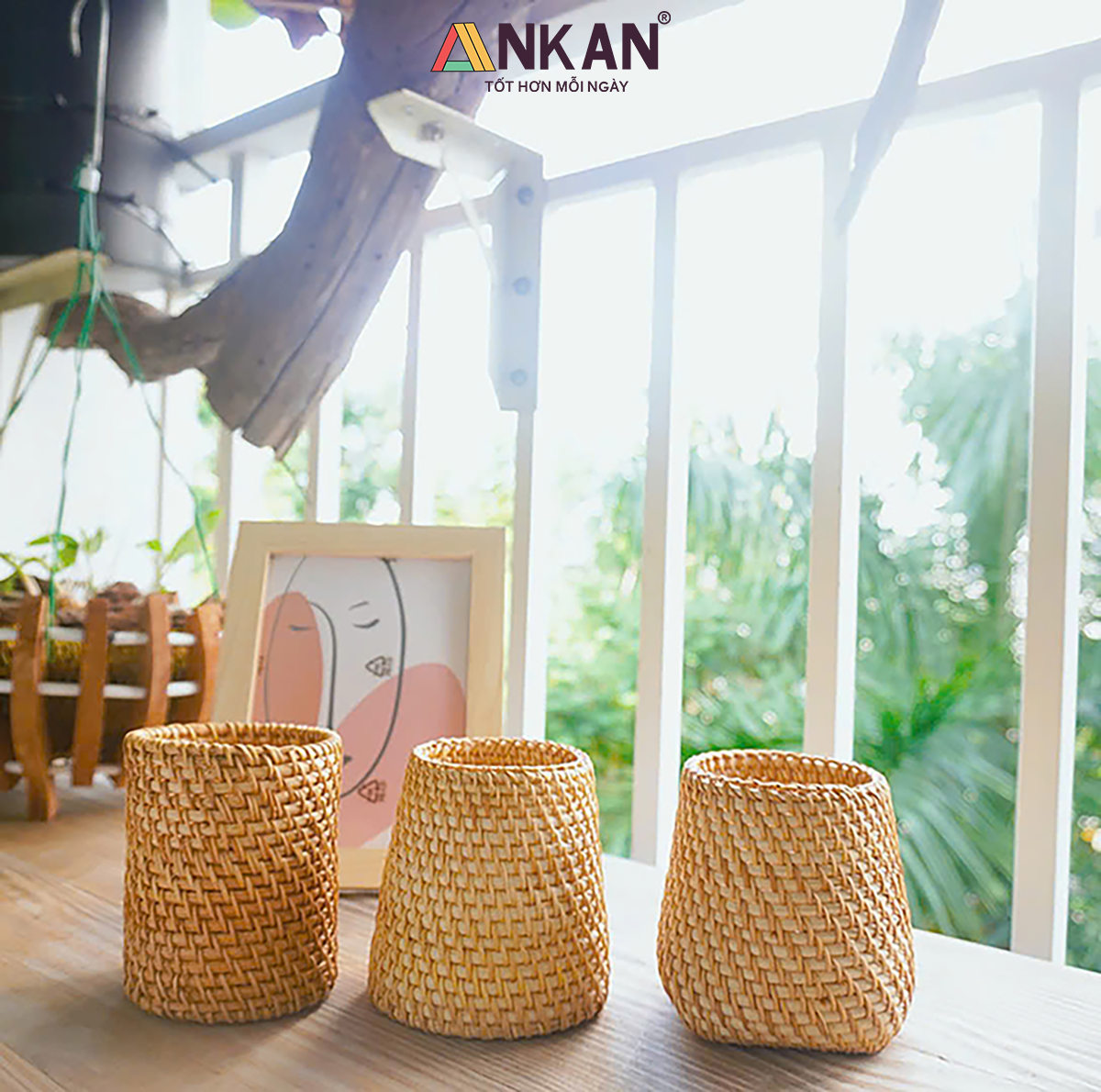 Cốc Mây Tre Đan Thủ Công Đa Năng - Đựng Bút, Cắm Hoa, Trang Trí Bàn Làm Việc - Phong Cách Vintage