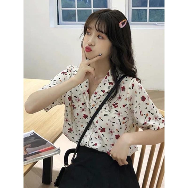 Sơmi cổ vest hoa nhí