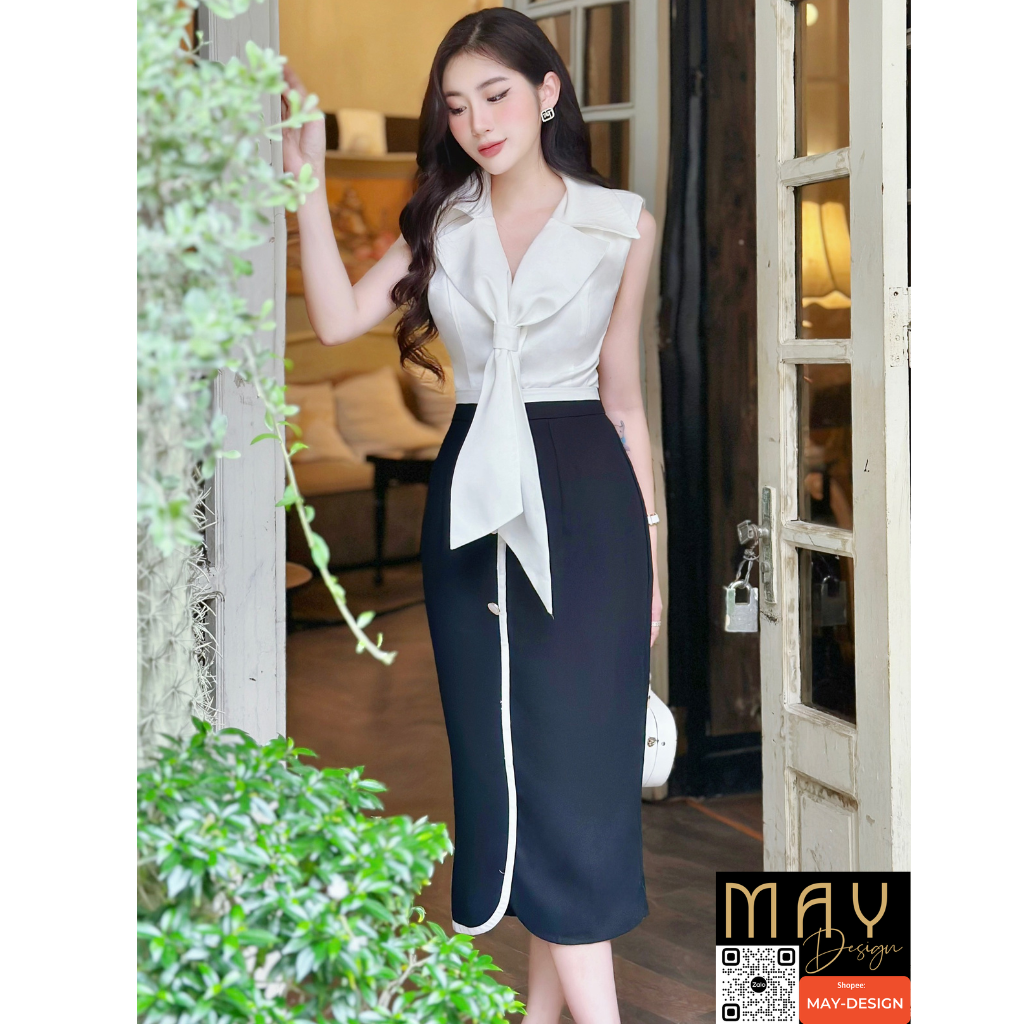 Set Đầm Thiết Kế MAY CH113 Nơ Cách Điệu - Set Đầm Dự Tiệc Sang Trọng Chuẩn MAY