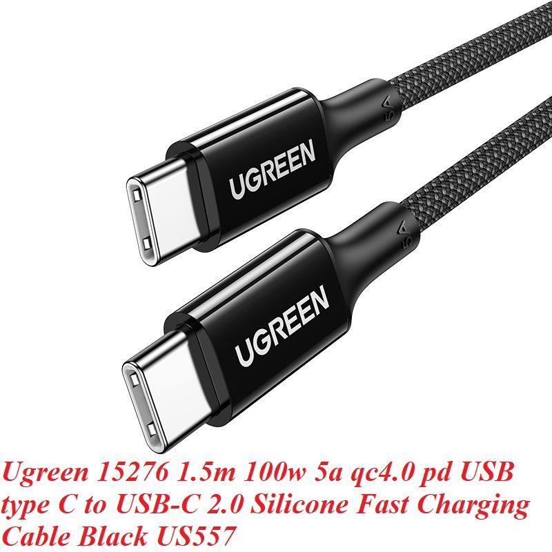 Ugreen UG15276US557TK 1.5m 100W c-c hỗ trợ QC4.0 5A Cáp sạc nhanh - truyền dữ liệu 2 đầu USB-C dây nhựa Màu Đen - HÀNG CHÍNH HÃNG
