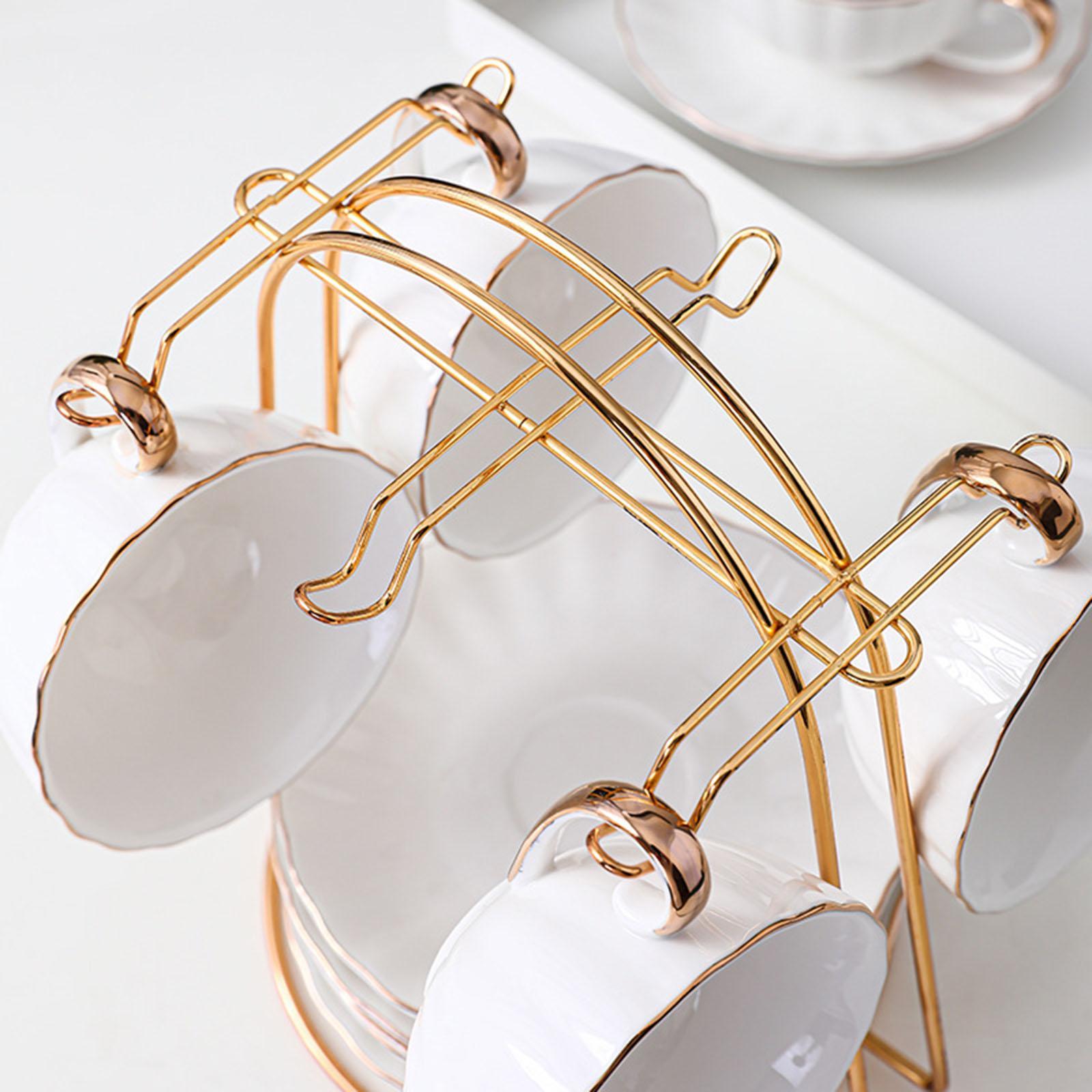 Kithcen Coffee Cup Drying Rack Stand Tabletop Bottle Rack Water Drainer Tea Cup and Saucer Display Rack