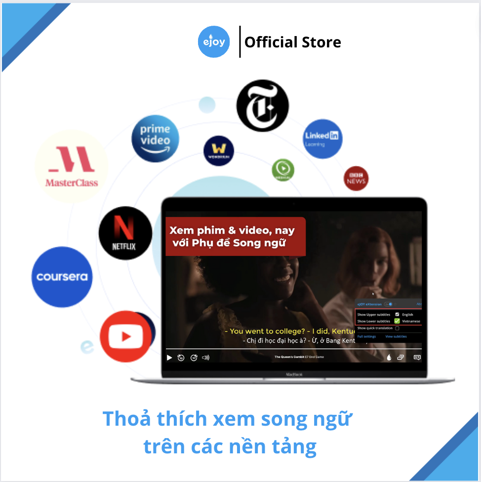 Gói học Tiếng Anh eJOY 24 tháng - lưu và tra từ vựng không giới hạn, xem video song ngữ
