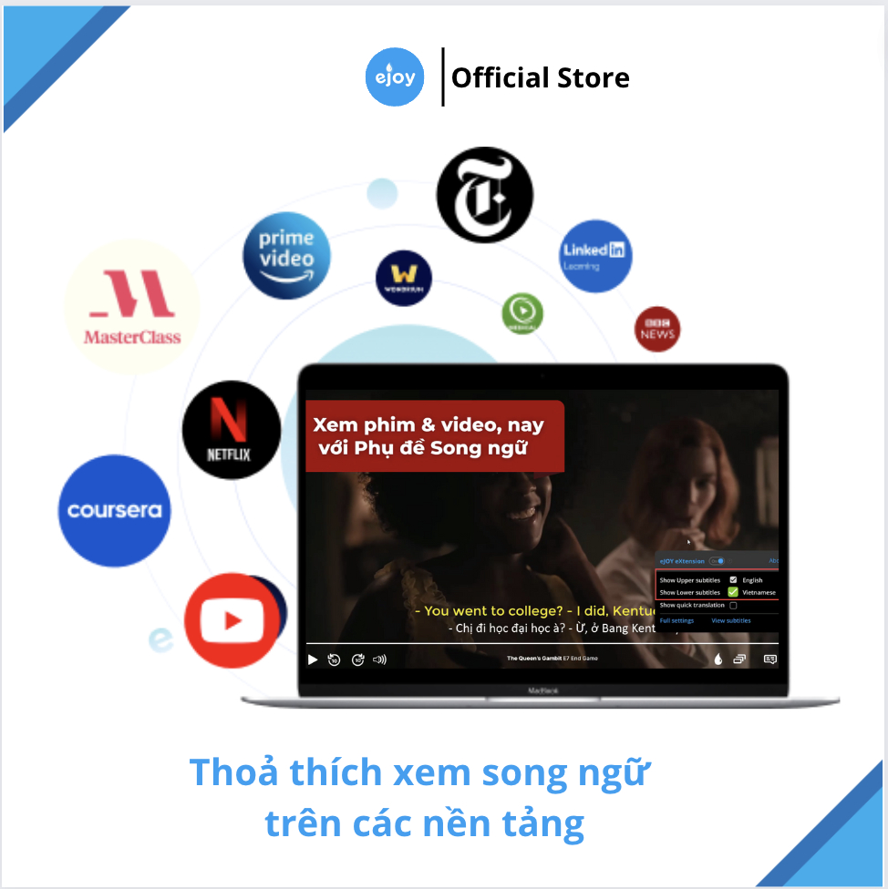 Gói học Tiếng Anh eJOY [PRO-VOCA] 24 tháng - lưu và tra từ vựng không giới hạn, xem video song ngữ