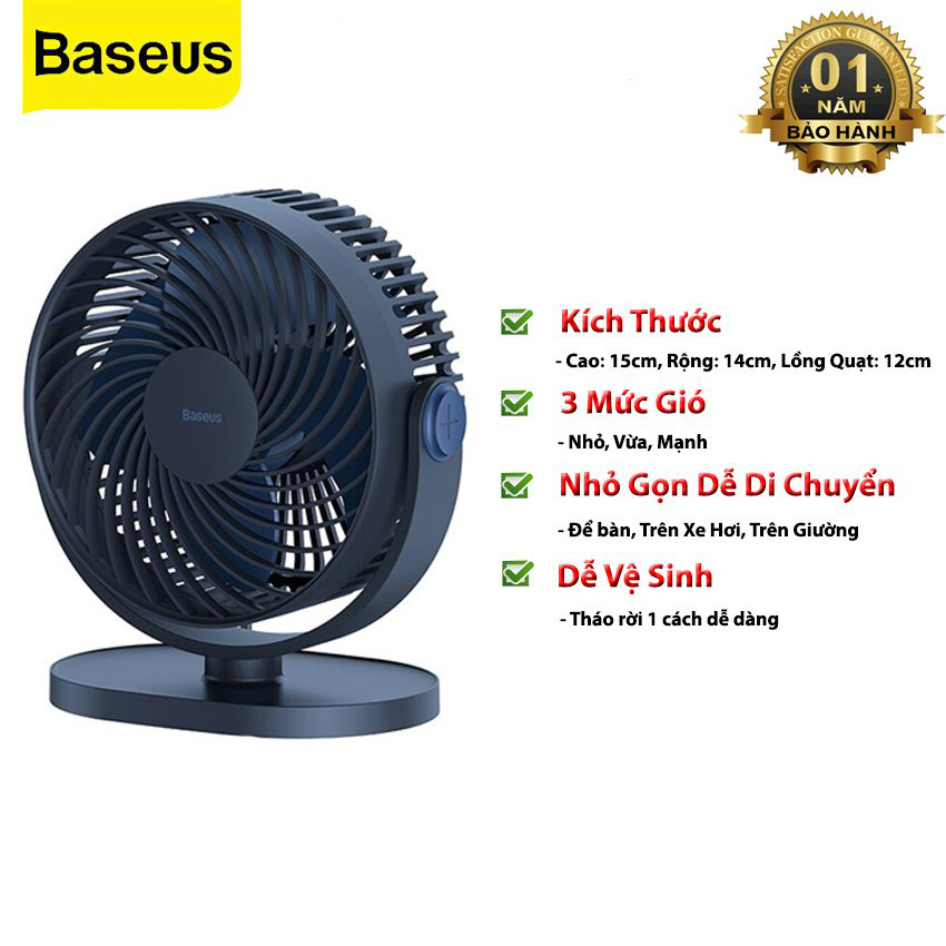 Quạt Mini Để Bàn Baseus Serenity Desktop Fan Mô Phỏng Gió Tự Nhiên 3 Mức Gió Nhỏ Gọn Nguồn Usb - Hàng Chính Hãng