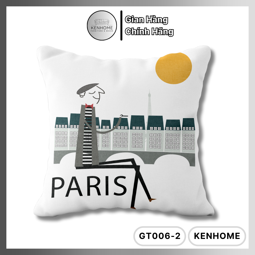 Gối Sofa Họa Tiết NY, Paris, London - Gối Tựa Lưng Sofa Trang Nhã Trang Trí Phòng Khách - Vải Bố Cao Cấp - Kích Thước 45x45cm