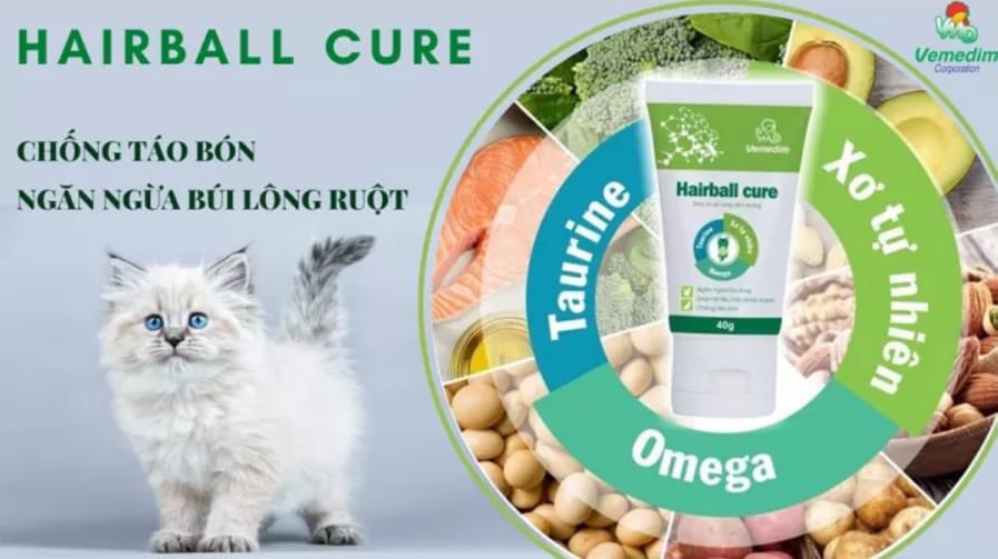 Tuýp bổ sung dinh dưỡng cho Chó Mèo Vemedim Hairball cure Tuýp 40g Giúp ngăn ngừa búi lông Chống táo bón, Lông bóng mượt