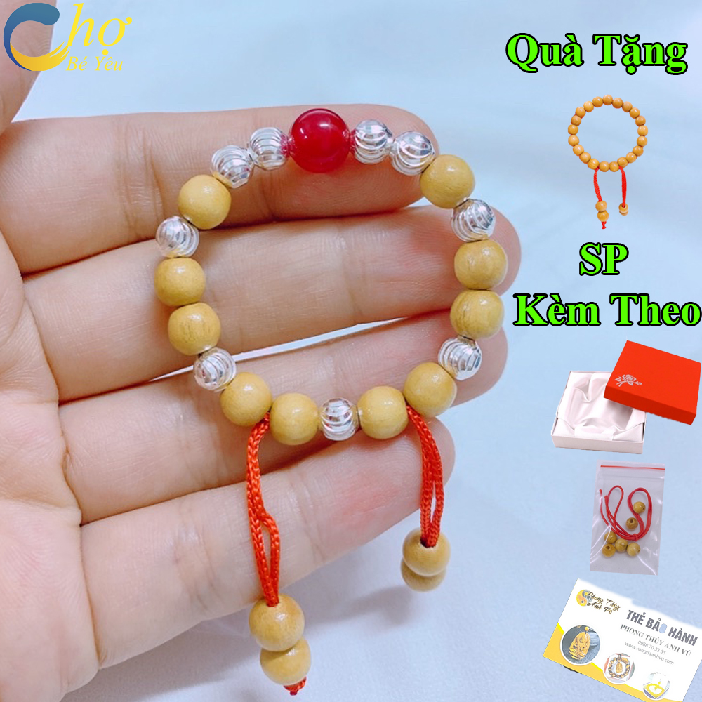 Vòng đeo tay dâu tằm cho bé sơ sinh chất liệu dâu tằm 100% mix bạc - tránh gió bé hay ăn chóng lớn - Bảo hành 12 tháng