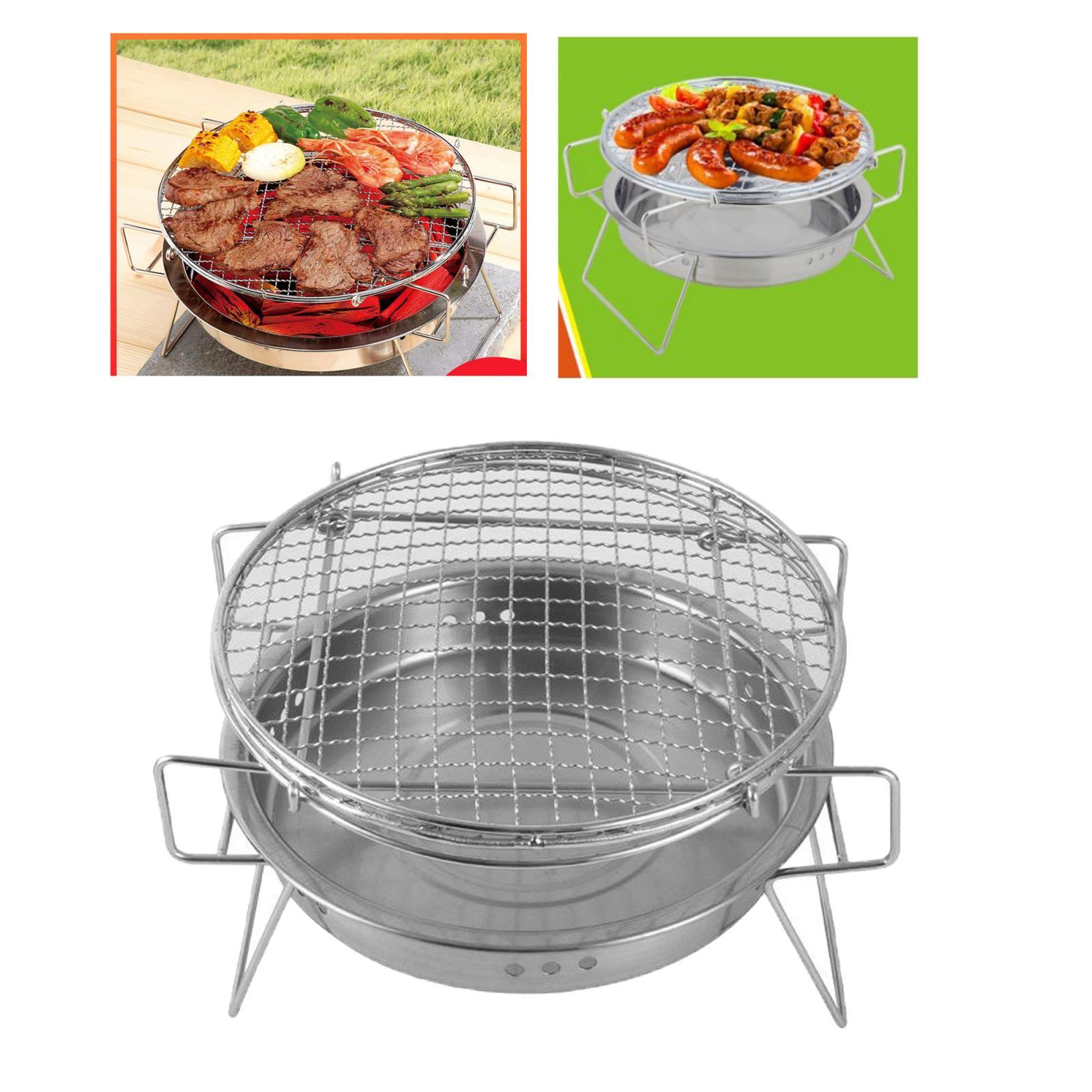 Outdoor Stainless Steel BBQ Grill Charcoal Rack Grate Mini Round Grill Portable Camping Pot Baking Cooking Grill Barbecue Wire Mesh Wood Coal Stove