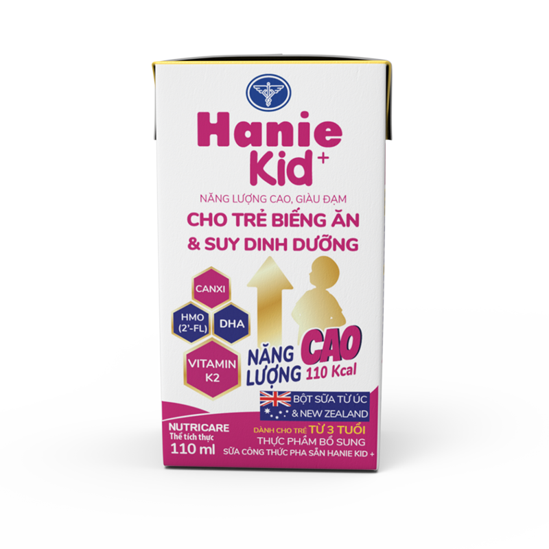 Sữa công thức pha sẵn Nutricare Hanie Kid dinh dưỡng cho trẻ biếng ăn và suy dinh dưỡng, cho trẻ từ 1 tuổi [Thùng 48H x 110ml]