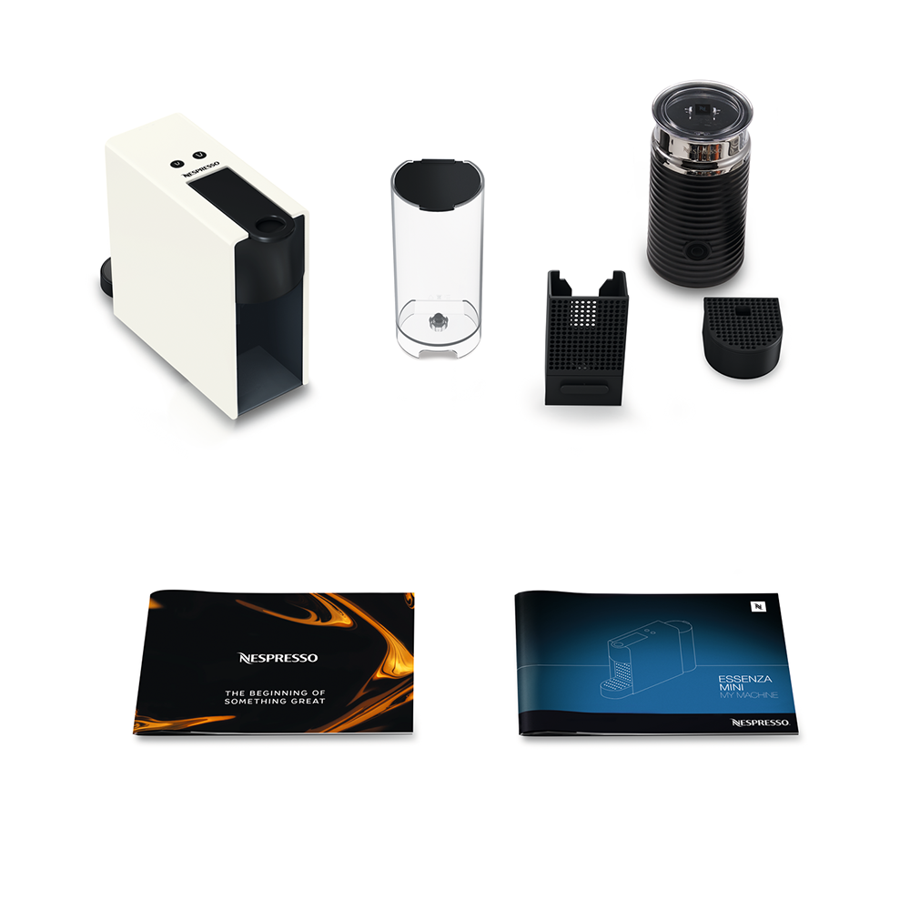 Bộ máy pha cà phê Nespresso Essenza Mini Trắng &amp; máy đánh sữa Aeroccino 3 - Hàng chính hãng