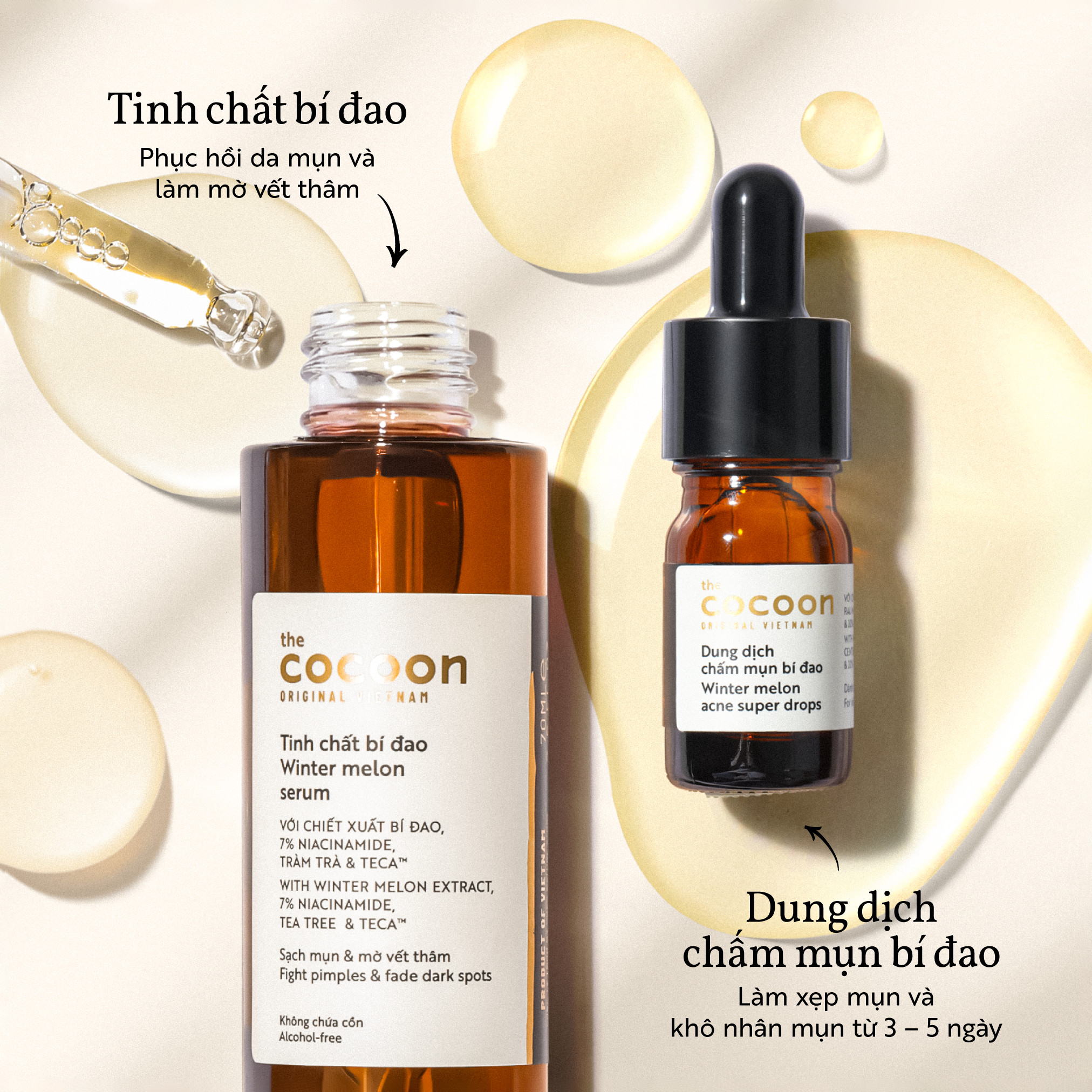 Bộ Tinh chất bí đao cocoon 70ml + Dung dịch chấm mụn bí đao Cocoon 5ml