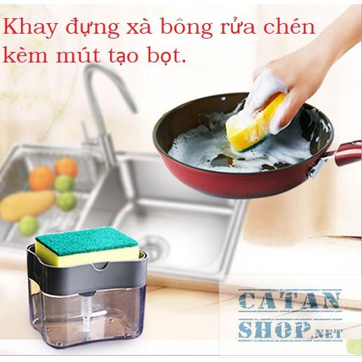 ️TẶNG MIẾNG RỬA CHÉN️ Khay đựng xà bông rửa chén, Hộp ấn lấy xà bông tiện lợi GD314-KhayMutRC
