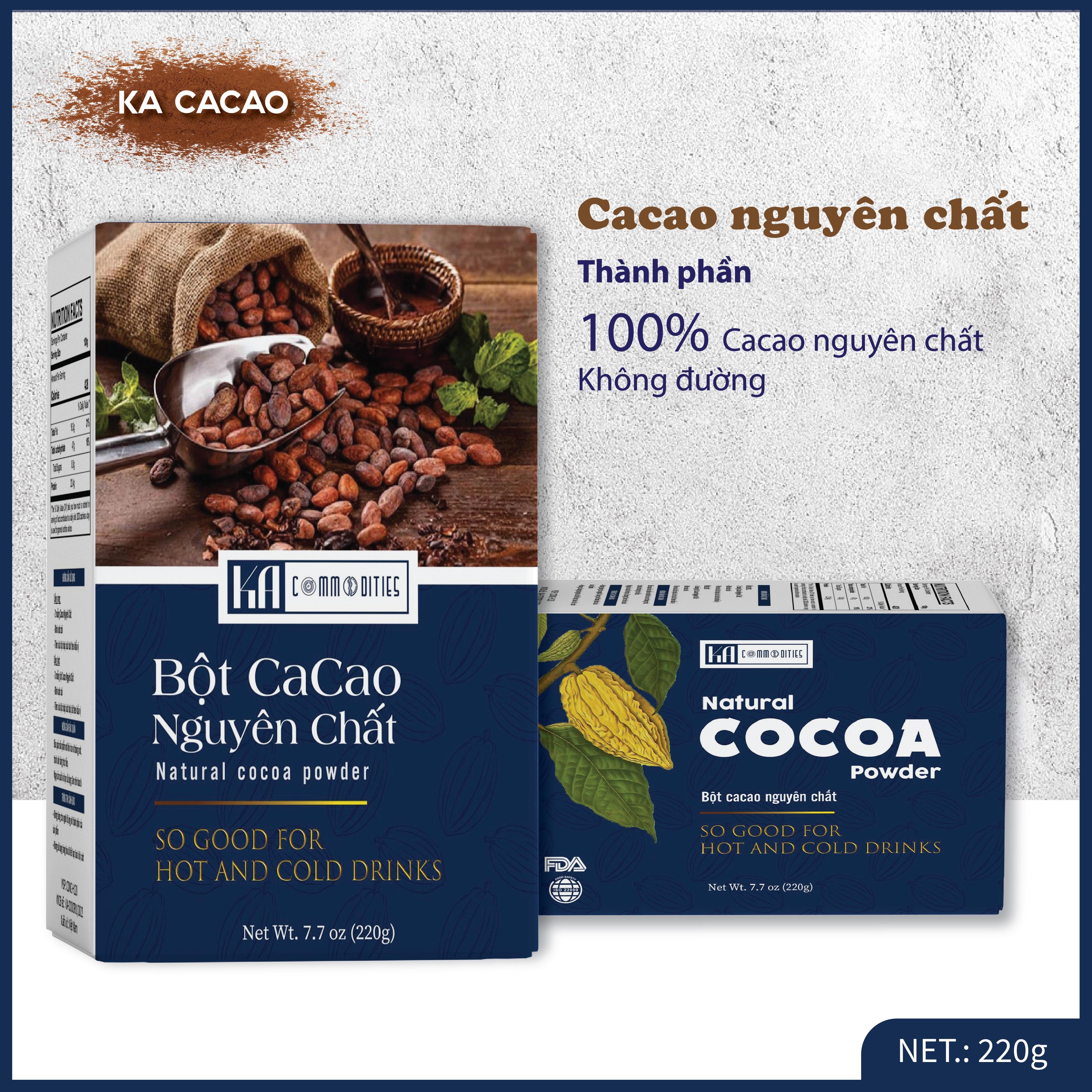 Bột Cacao Nguyên Chất KA CACAO - Không đường - Hương vị sôcola tự nhiên, đậm đà - Không hương liệu, phụ gia