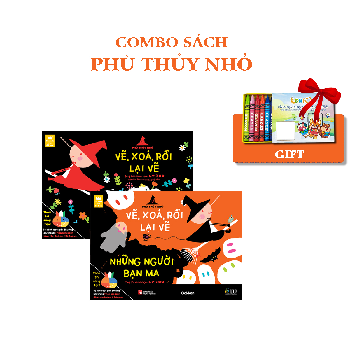 Combo bộ sản phẩm Vẽ, xóa, rồi lại vẽ - Phù thủy nhỏ (tặng hộp chì màu sáp)