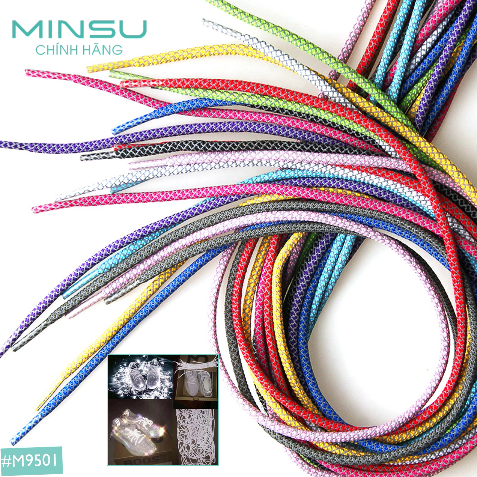 Dây Giày Phản Quang Tròn Chính Hãng MINSU Cao Cấp M9501, Dây Giày Thể Thao Sneaker Shoelaces Bản Tròn Nam Nữ yz350 110cm – Trắng