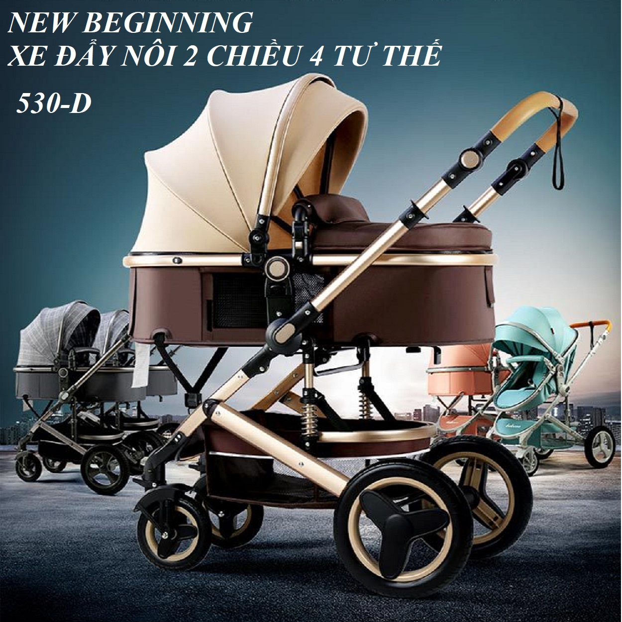 Luxury high quality  folding 3 in 1 baby stroller. / Xe đẩy em bé gấp gọn 3 trong 1 cao cấp