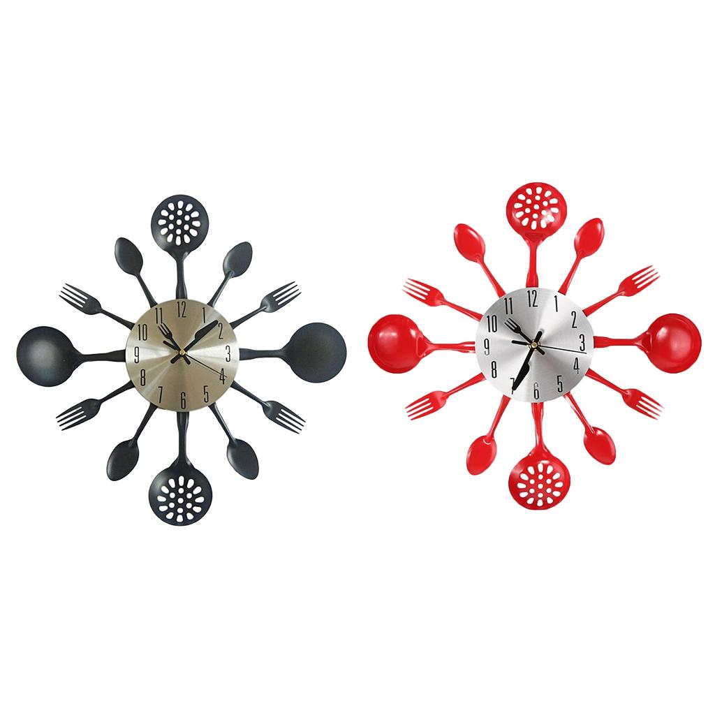 Kitchen Wall Clock 3D Kitchen Spoon Fork Wall Clock Wall Wall Room Black