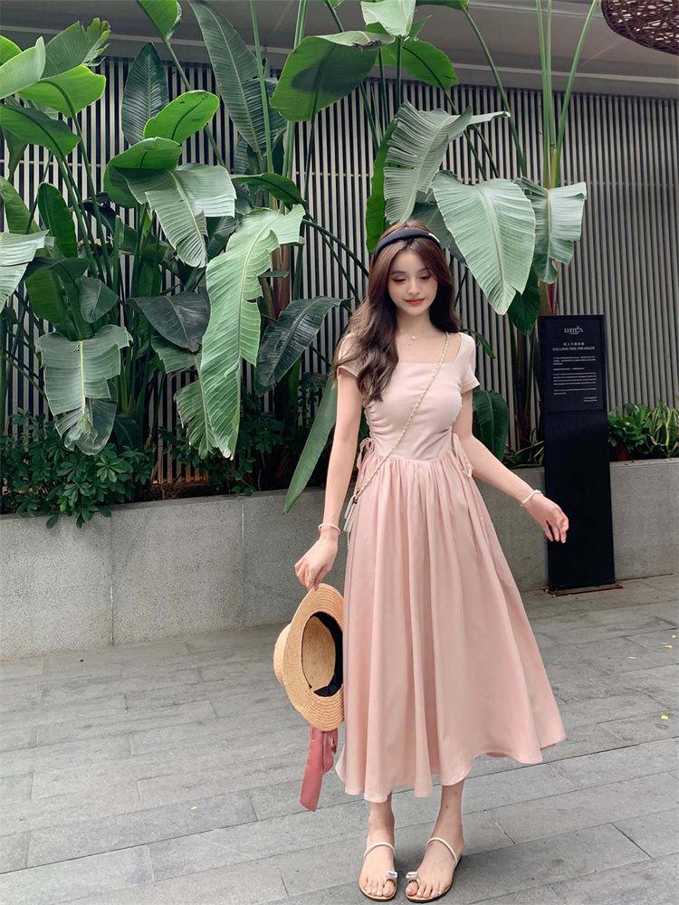 TOBE1SHOP Mùa xuân màu hồng Pháp ăn mặc nữ 2023 khí chất hiển thị gầy váy dài cao cấp Hepburn phong cách váy