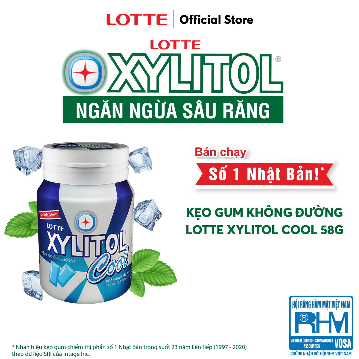 Combo 6 hũ Kẹo gum không đường Lotte Xylitol Cool 55.1 g